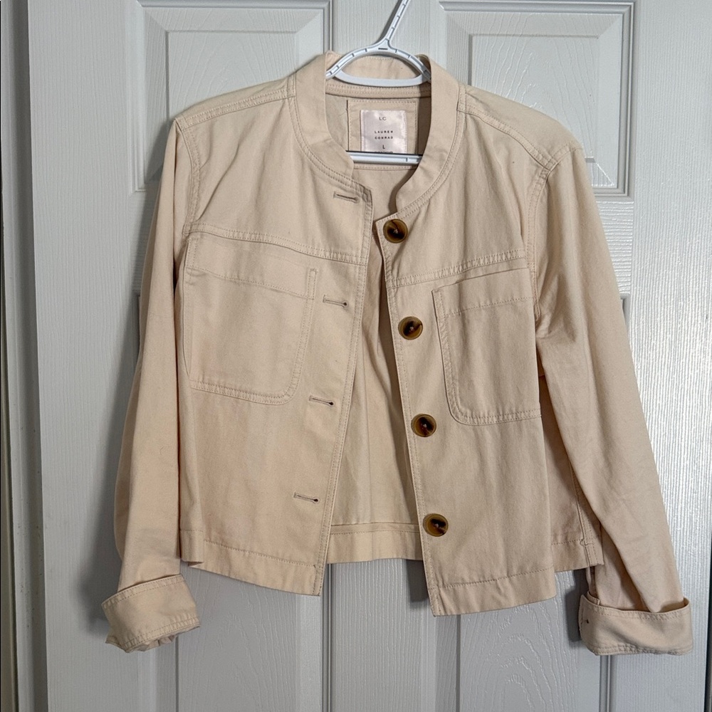 LC Lauren Conrad Women's Cream Cropped Utility/Chore Jacket - L